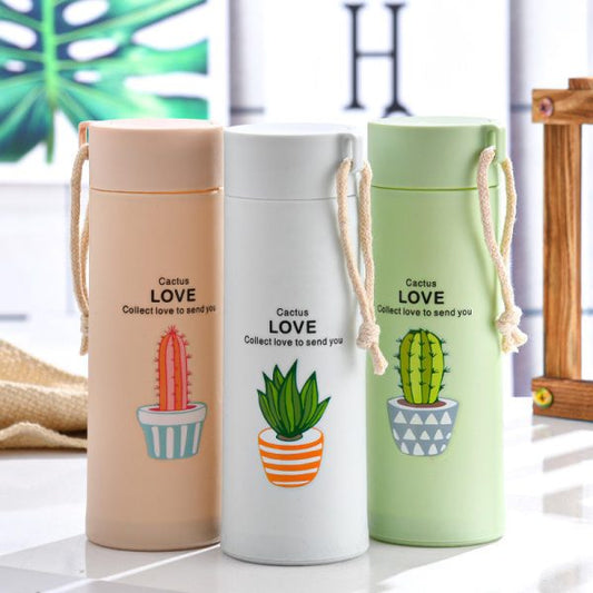 Cactus Love Print Style Glass Water Bottle – 400ml (random Color)