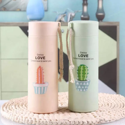 Cactus Love Print Style Glass Water Bottle – 400ml (random Color)