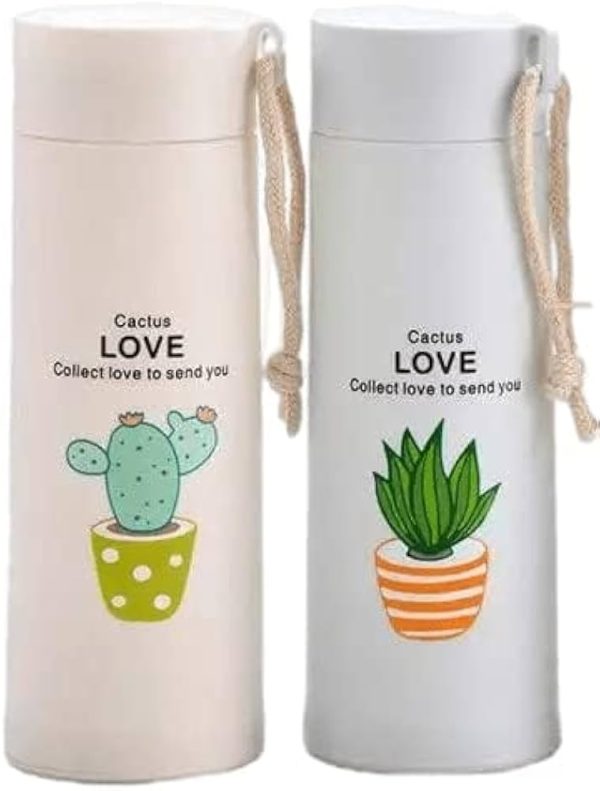 Cactus Love Print Style Glass Water Bottle – 400ml (random Color)